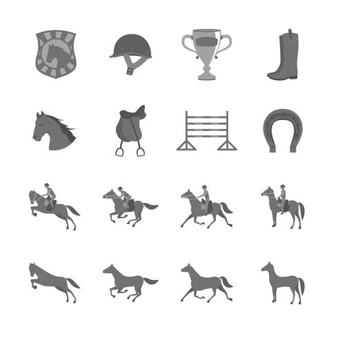 Häst med ryttare platt ikoner uppsättning vektor