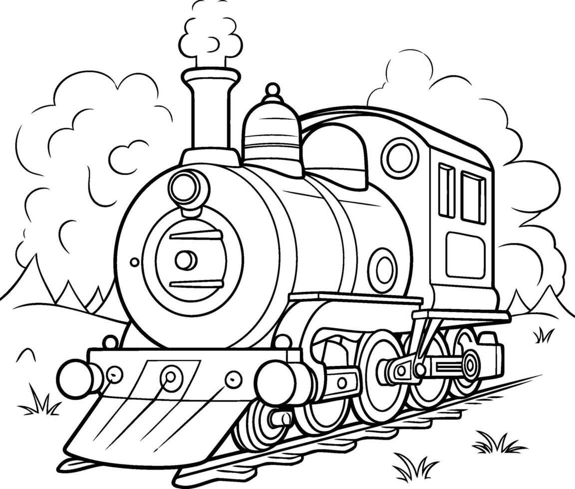 Dampf Lokomotive. Färbung Buch zum Kinder. vektor