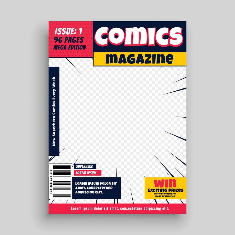 Comic Zeitschrift Buch Vorderseite Seite Vorlage Design vektor