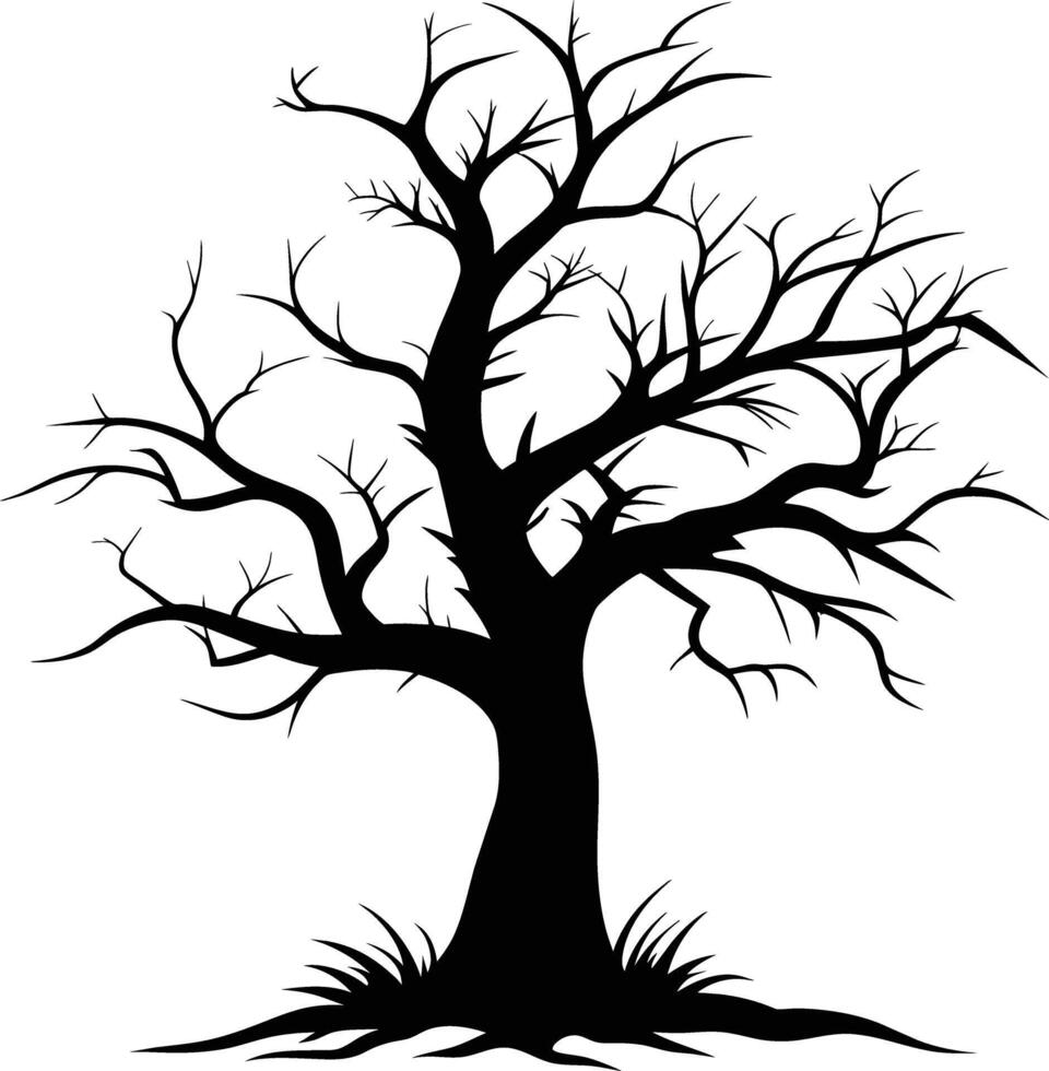en svart och vit silhuett av en död- träd vektor