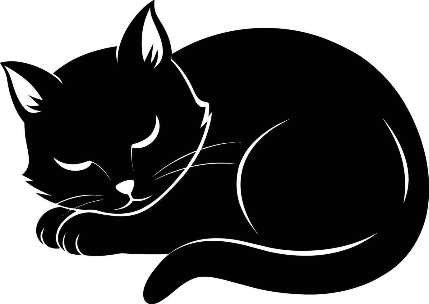 tyst lugn en graciös silhuett av en sovande katt vektor