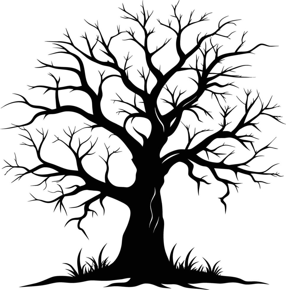 en svart och vit silhuett av en död- träd vektor