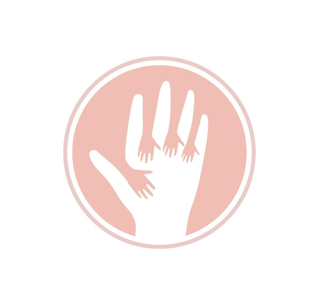 Hände hoch Vektorsymbol. Kinder helfen Logo-Vorlage. flaches menschliches handlogo. Pflege abstraktes rosa Symbol. isolierte Vektor-Illustration auf weißem Hintergrund. vektor