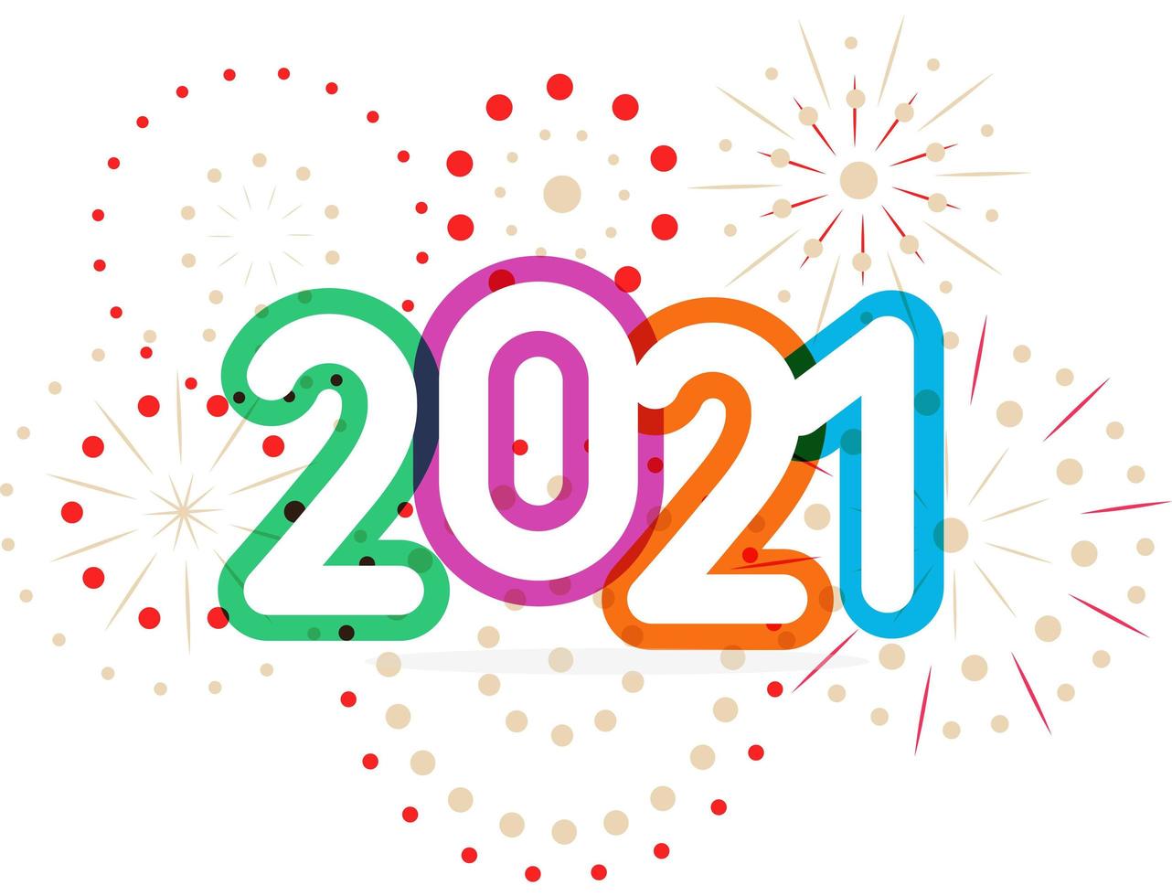 Frohes neues Jahr Feierkarte, Farbe 2021 Zahlen mit Feuerwerk, Vektorillustration vektor