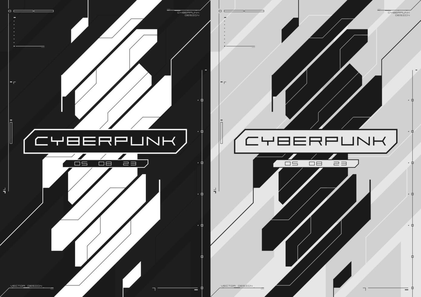 cyberpunk trogen affisch uppsättning. modern cyberpunk design för webb och skriva ut mall. tech stil flygblad med hud element. abstrakt trogen teknologi svart och vit design, inversion. vektor