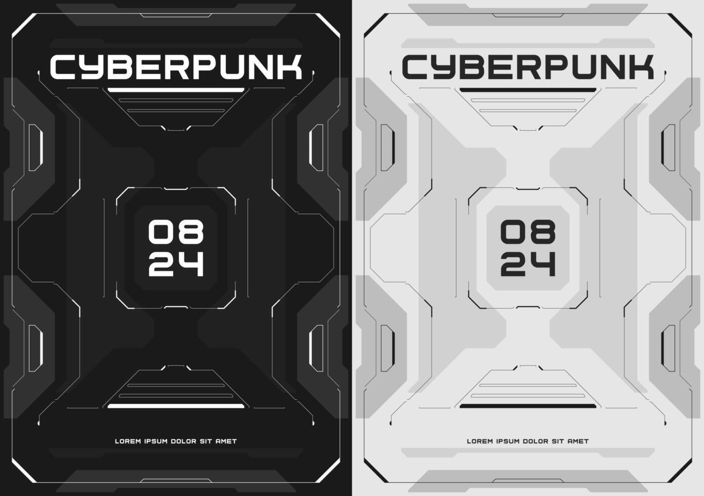 Cyberpunk futuristisch Poster Satz. Technik Cyberpunk Design zum Netz und drucken Vorlage. Technologie Stil Flyer. Zukunft Technologie, schwarz und Weiß Cyber Design, Umkehrung. vektor