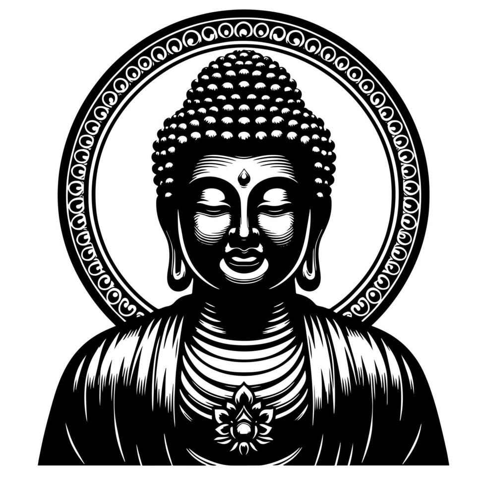 svart och vit illustration av en buddha staty symbol vektor