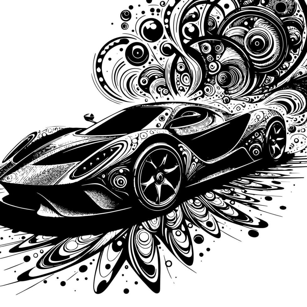 schwarz und Weiß Illustration von ein Hyperauto Sport Auto vektor