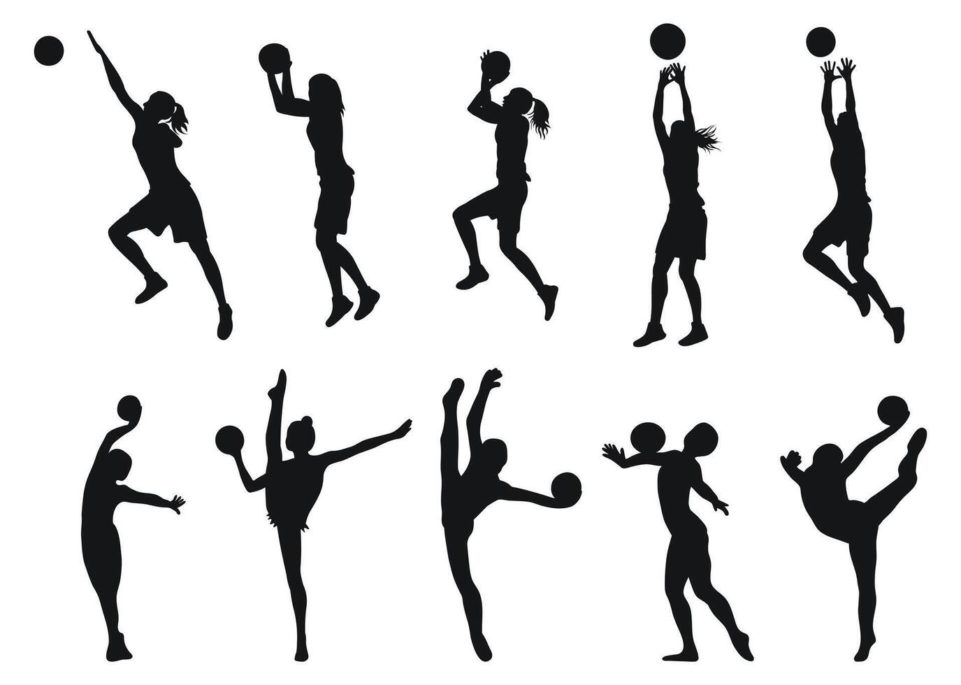 Single Silhouetten von Damen Sport. Basketball, Gymnastik vektor