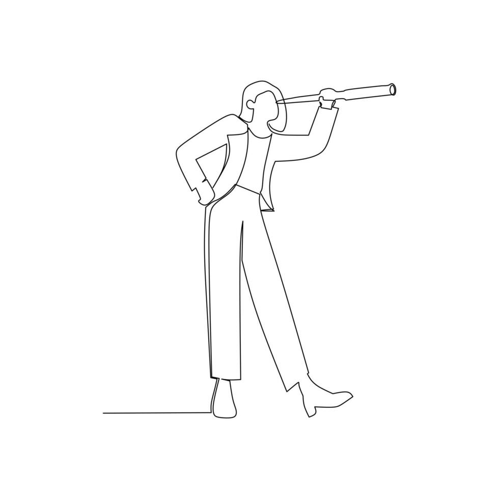 kontinuerlig linje teckning av en man med en teleskop. innovation i företag begrepp och illustration. enkel hand dragen stil design vektor