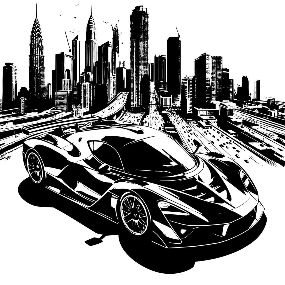 schwarz und Weiß Illustration von ein Hyperauto Sport Auto vektor