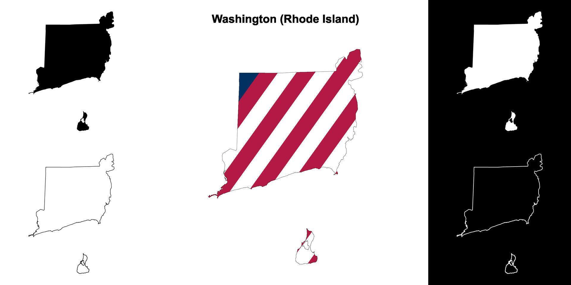 Washington grevskap, Rhode ö översikt Karta uppsättning vektor