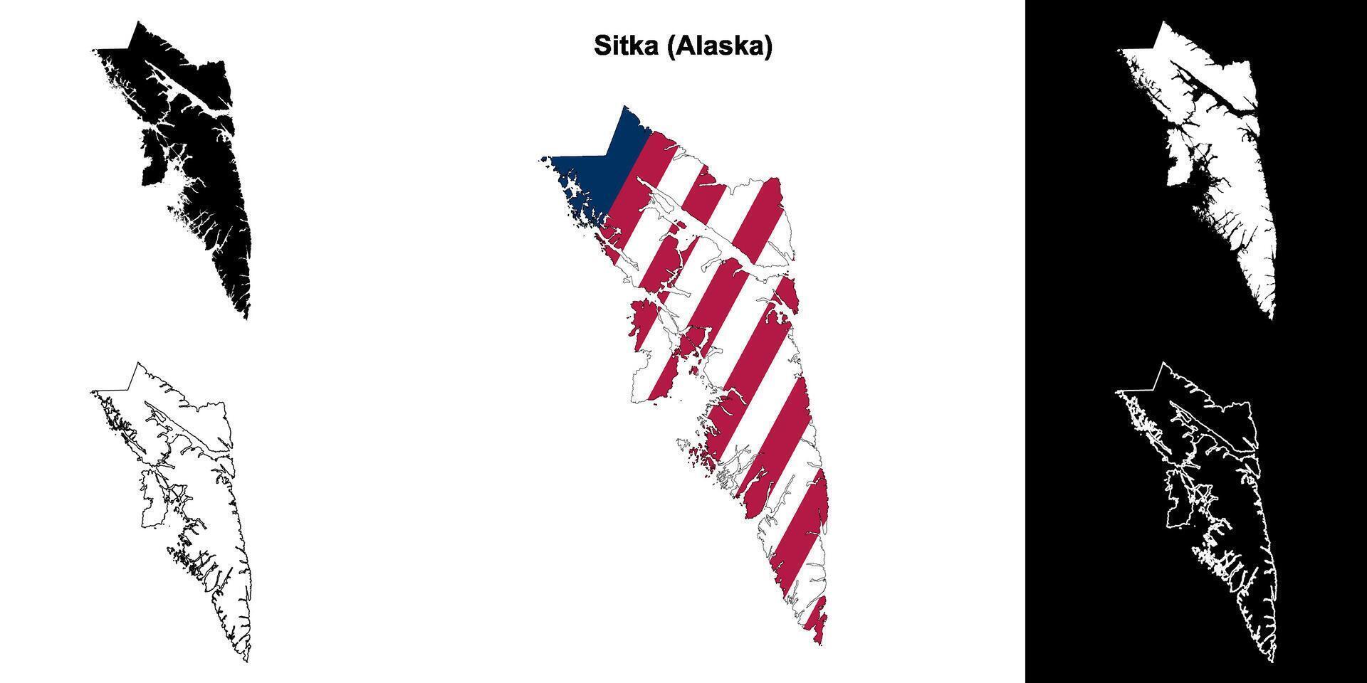 sitka stad, alaska översikt Karta uppsättning vektor