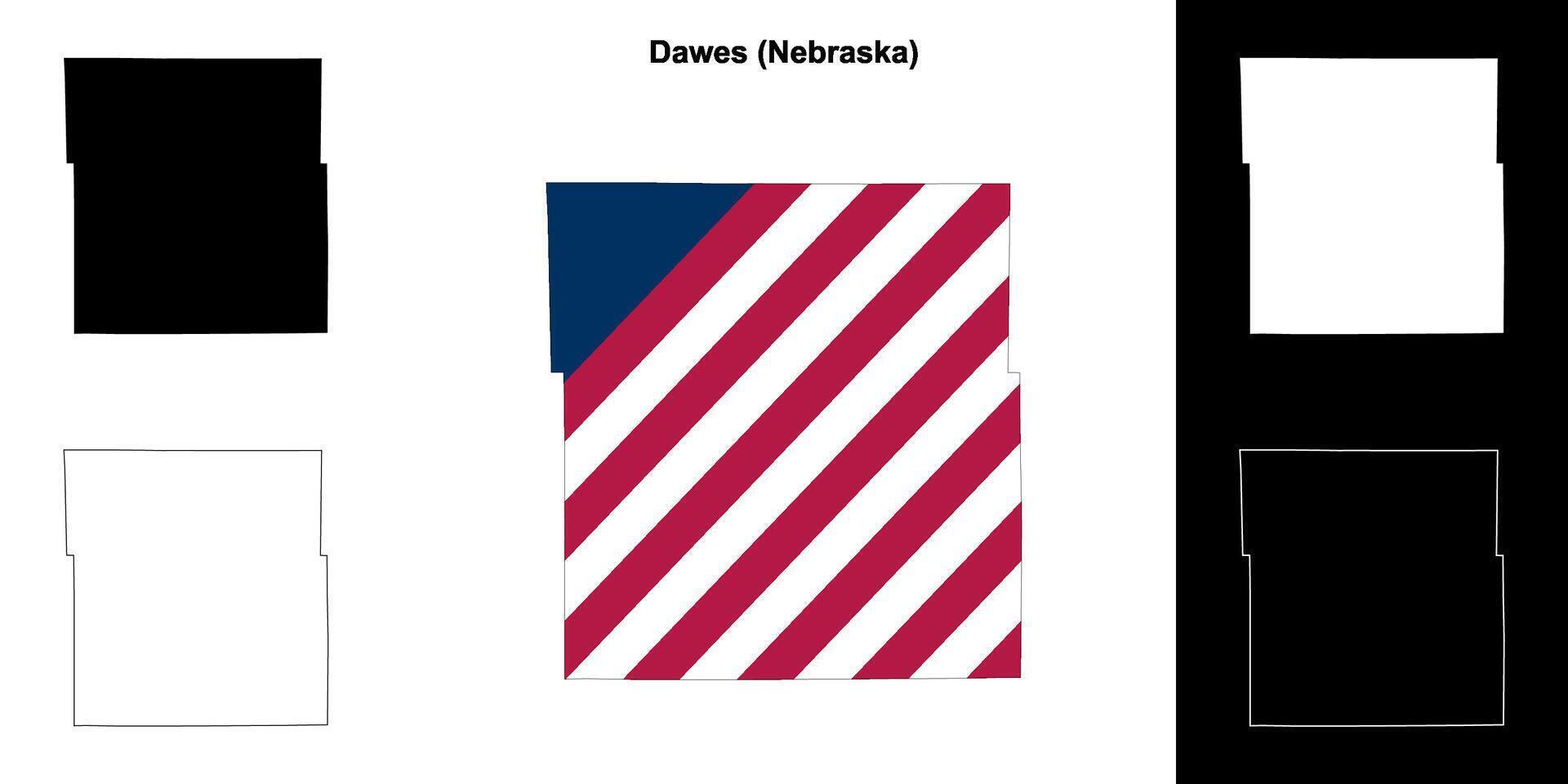 dawes Bezirk, Nebraska Gliederung Karte einstellen vektor