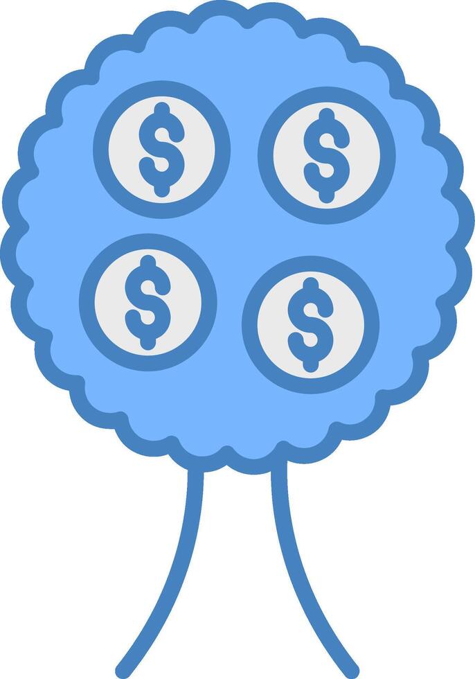 pengar träd linje fylld blå ikon vektor