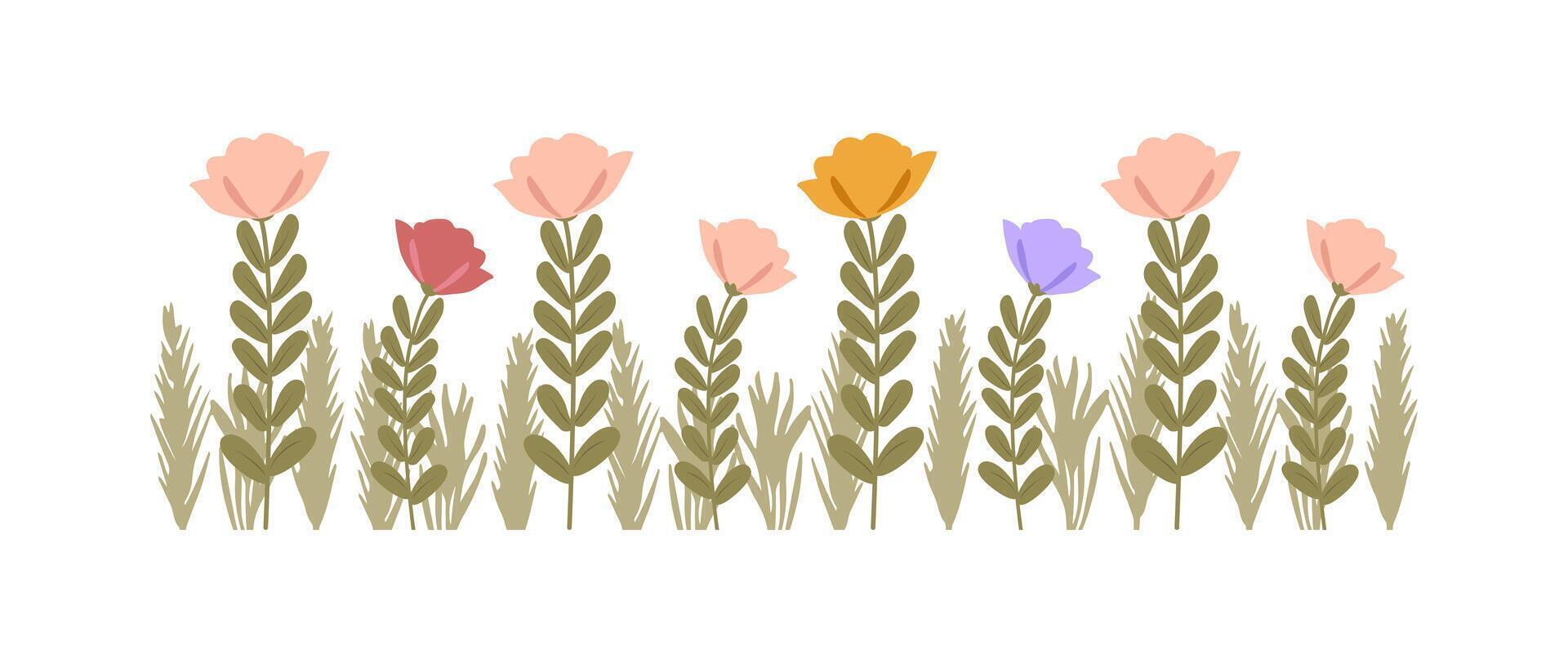 bunt Jahrgang Frühling Blumen Grenze, Natur Blumen- Muster Rahmen isoliert auf Weiß Hintergrund, botanisch eben Design Illustration vektor