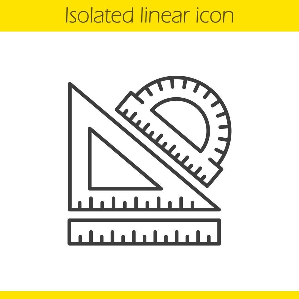 skolan linjaler linjär ikon. gradskiva, transparent och linjal. tunn linje illustration. geometri kontur symbol. vektor isolerade konturritning