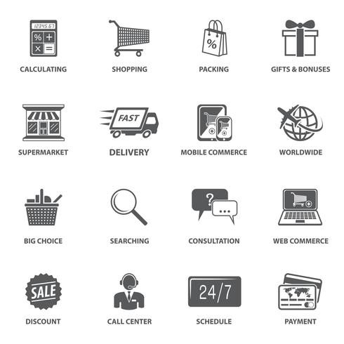 Shopping E-handels ikoner vektor