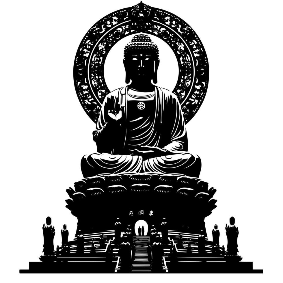 svart och vit illustration av en buddha staty symbol vektor