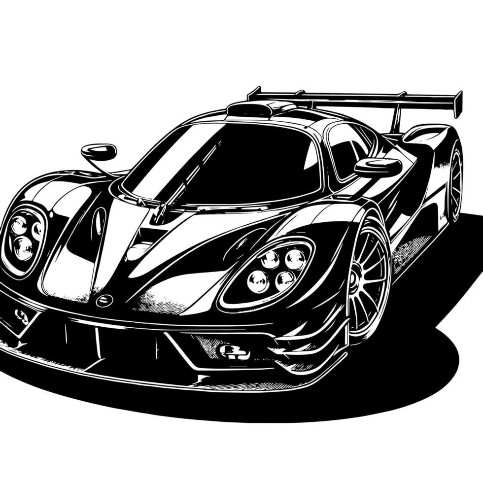 schwarz und Weiß Illustration von ein Hyperauto Sport Auto vektor