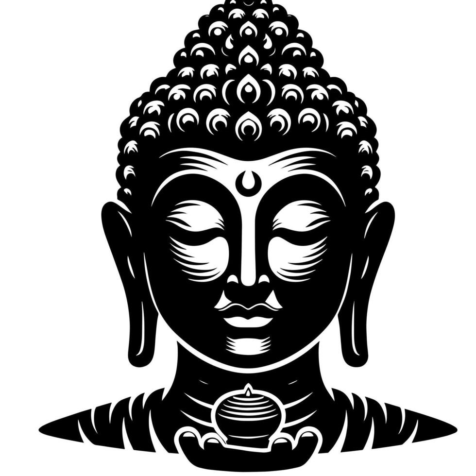 svart och vit illustration av en buddha staty symbol vektor