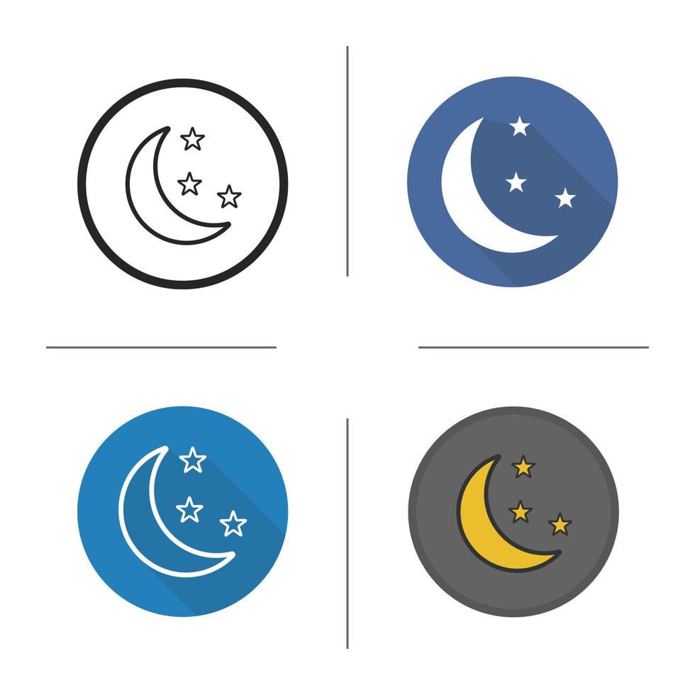 månen och stjärnor ikonen. platt design, linjär och färgstilar. läggdags på natten. natt isolerade vektorillustrationer vektor