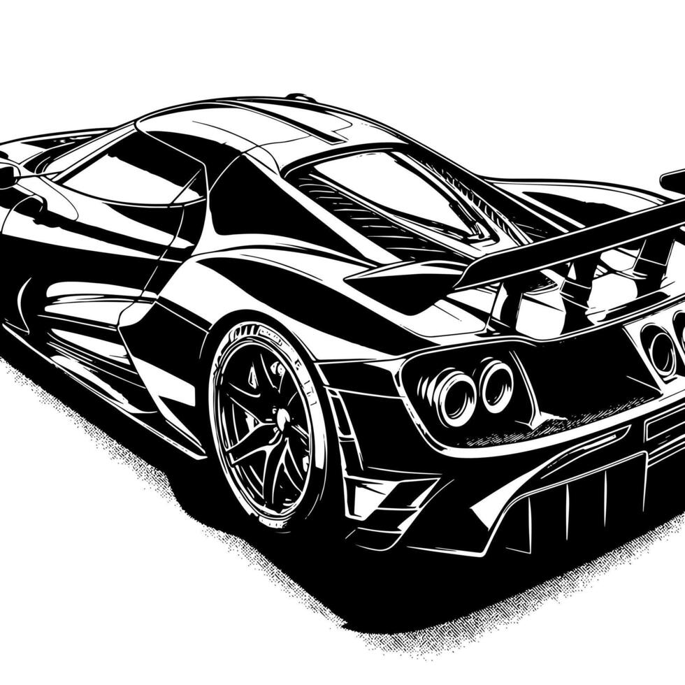 schwarz und Weiß Illustration von ein Hyperauto Sport Auto vektor