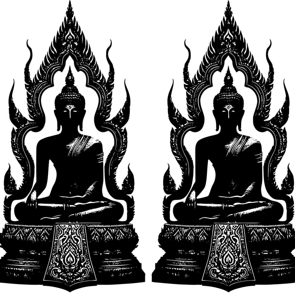 schwarz und Weiß Illustration von ein Buddha Statue Symbol vektor