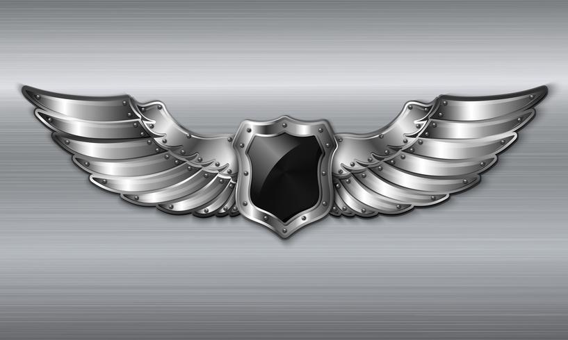 Schwarzes Metallflügelschild-Emblem vektor