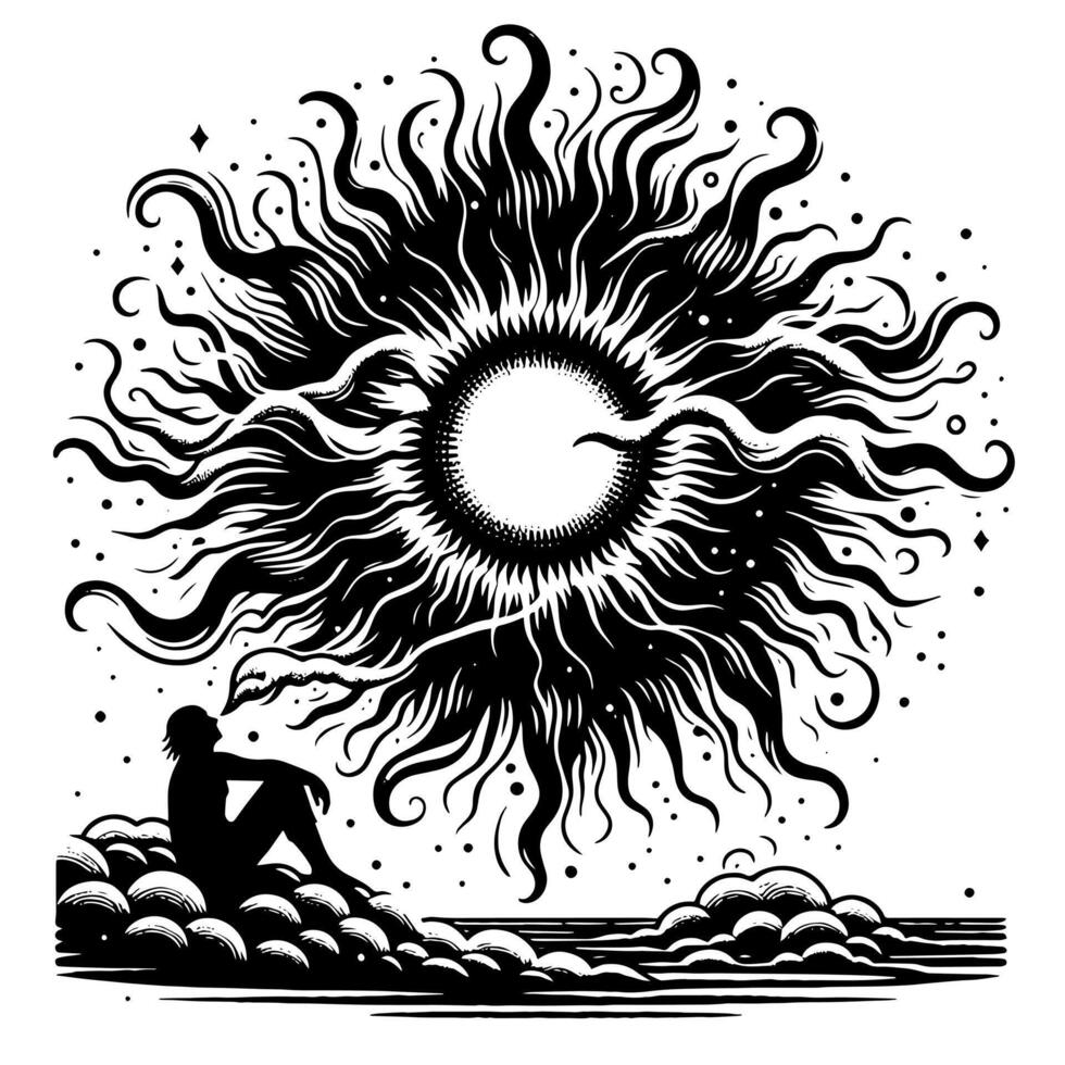 svart och vit illustration av de Sol vektor