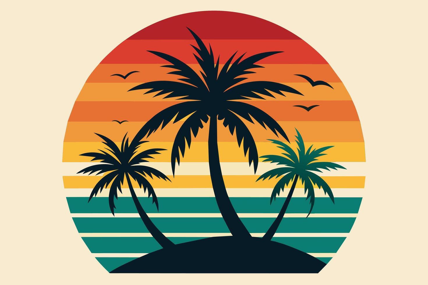 Jahrgang Sommer- Palme Strand minimalistisch Illustration vektor
