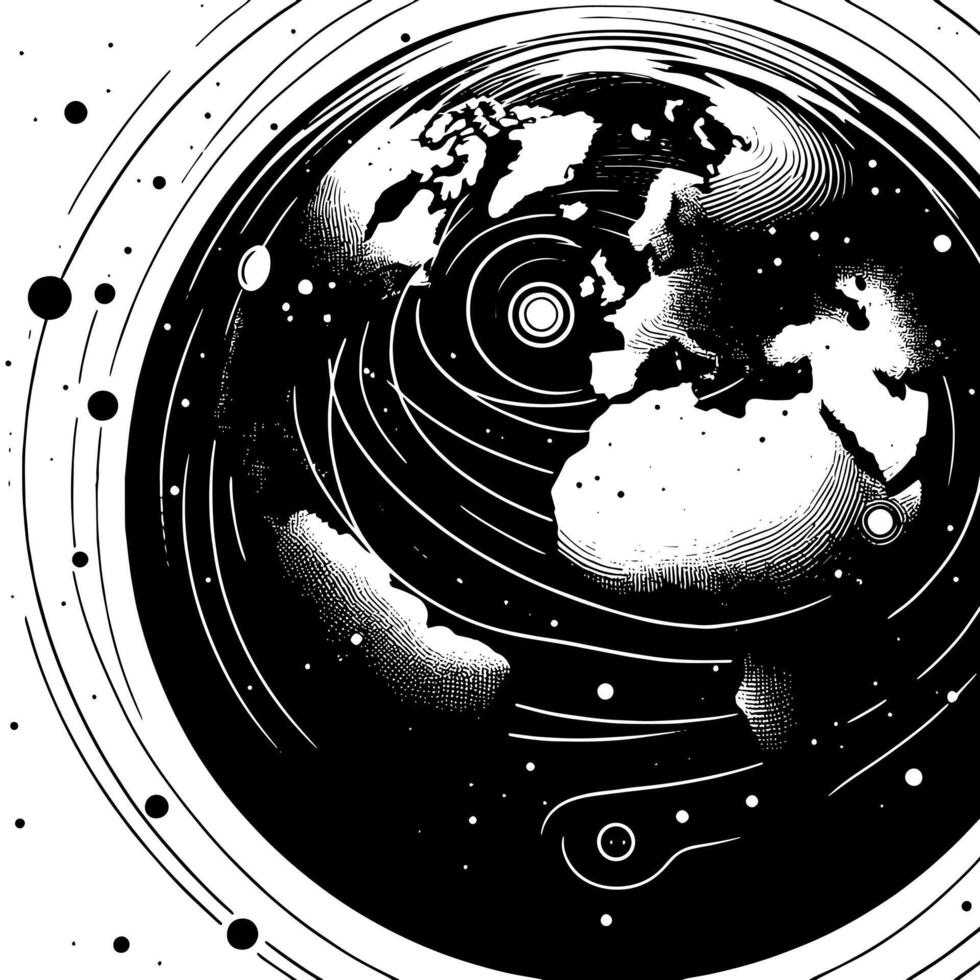 svart och vit illustration av de planet jord vektor