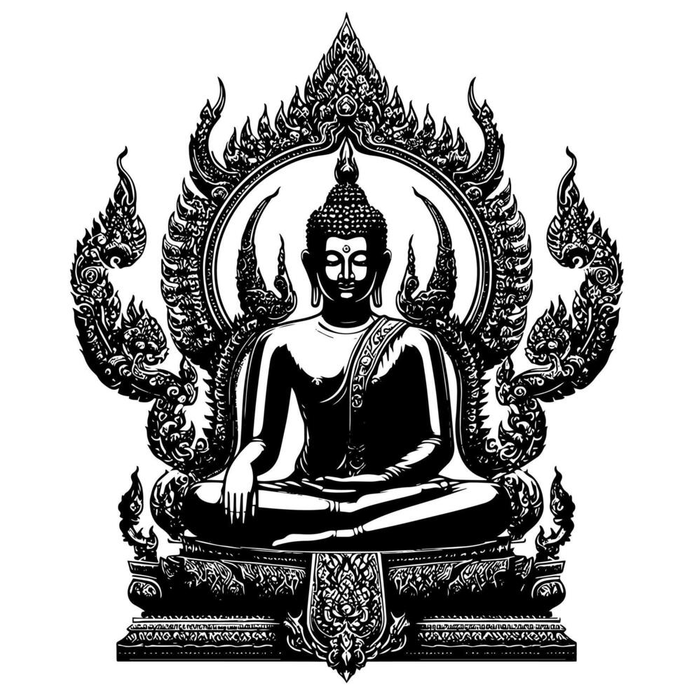 schwarz und Weiß Illustration von ein Buddha Statue Symbol vektor