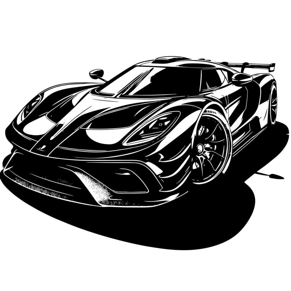 svart och vit illustration av en hyperbil sporter bil vektor