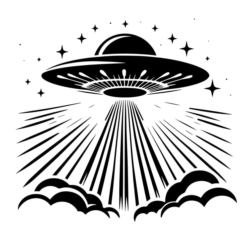 schwarz und Weiß Illustration von ein UFO fliegend Untertasse vektor