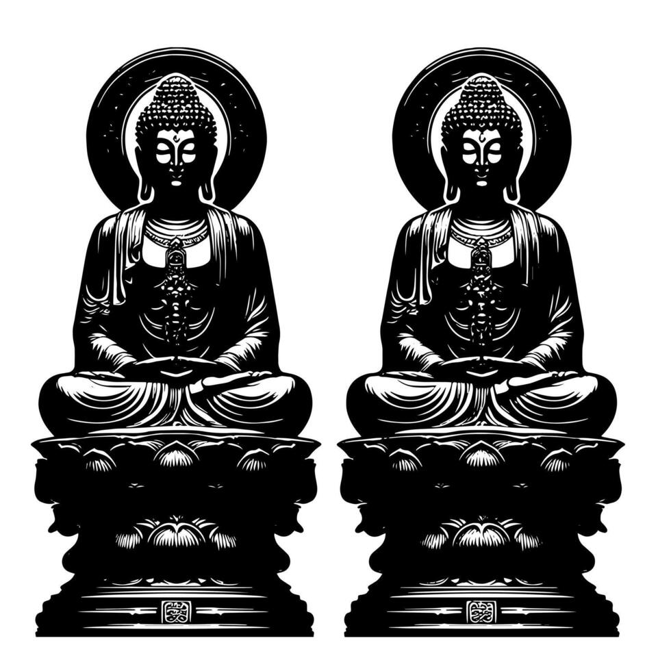 svart och vit illustration av en buddha staty symbol vektor