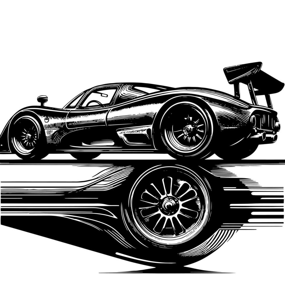 schwarz und Weiß Illustration von ein Hyperauto Sport Auto vektor