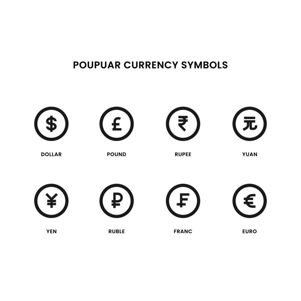 värld mest populär valuta symbol vektor