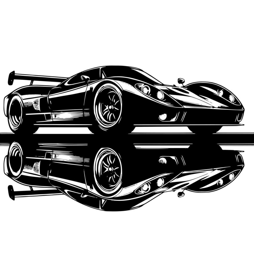 schwarz und Weiß Illustration von ein Hyperauto Sport Auto vektor