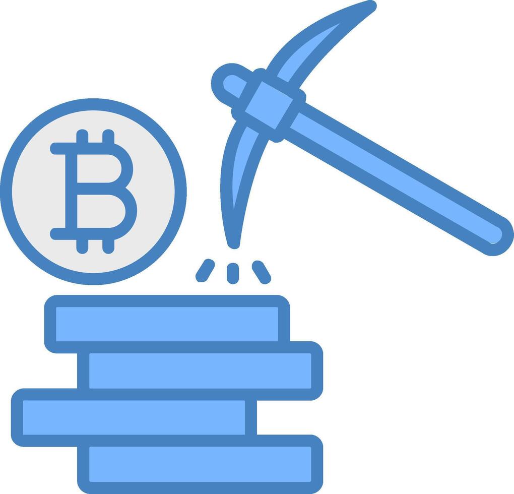 Bitcoin Bergbau Linie gefüllt Blau Symbol vektor