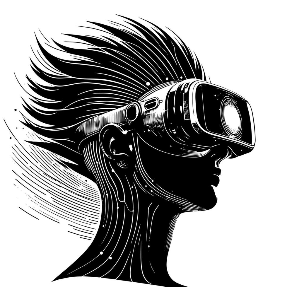 schwarz und Weiß Illustration von vr Brille Headset vektor