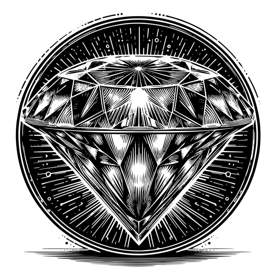 svart och vit silhuett av en perfekt skära gnistrande patiens diamant ädelsten vektor
