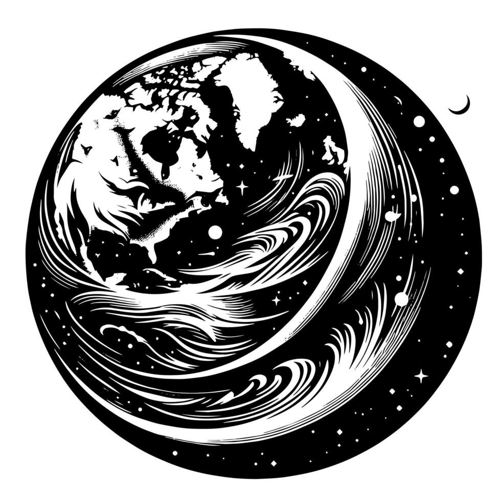 svart och vit illustration av de planet jord vektor