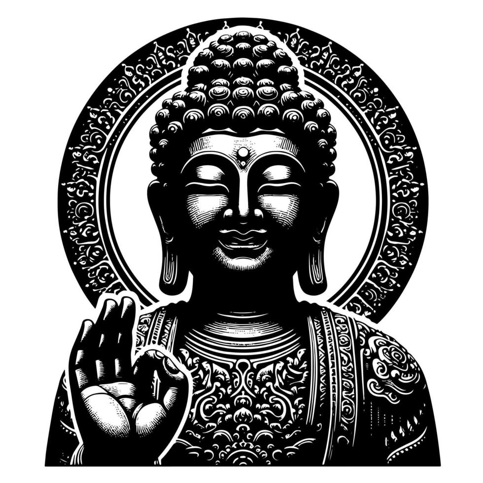 svart och vit illustration av en buddha staty symbol vektor