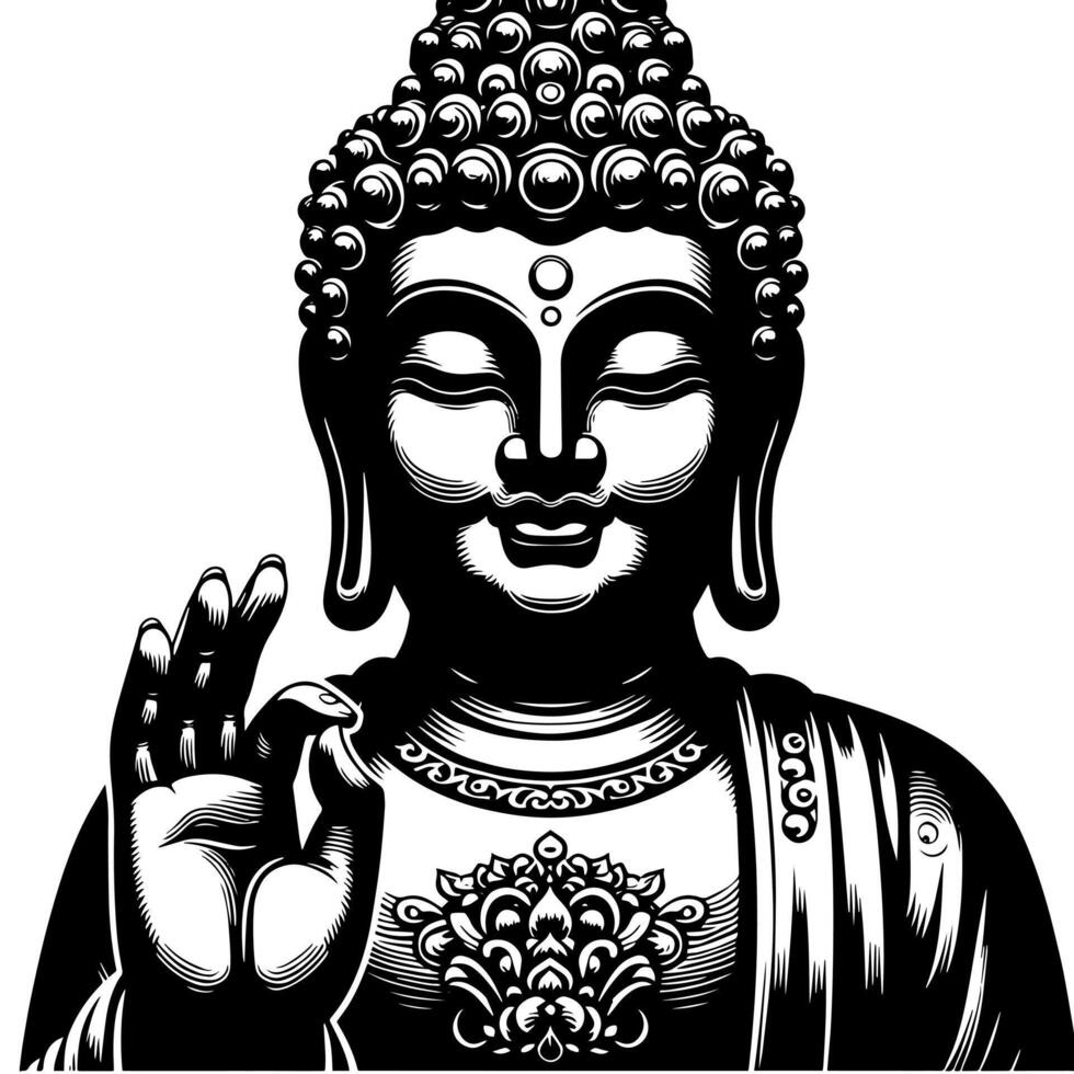 svart och vit illustration av en buddha staty symbol vektor