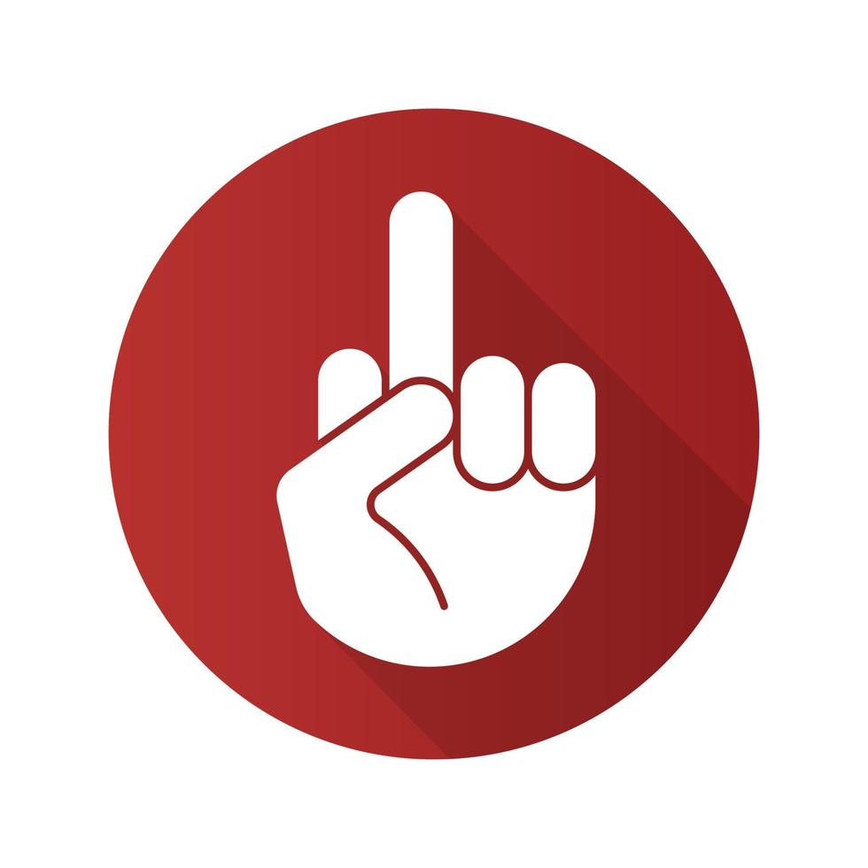 långfinger upp platt design lång skugga ikon. vändande handgest. vektor siluett symbol