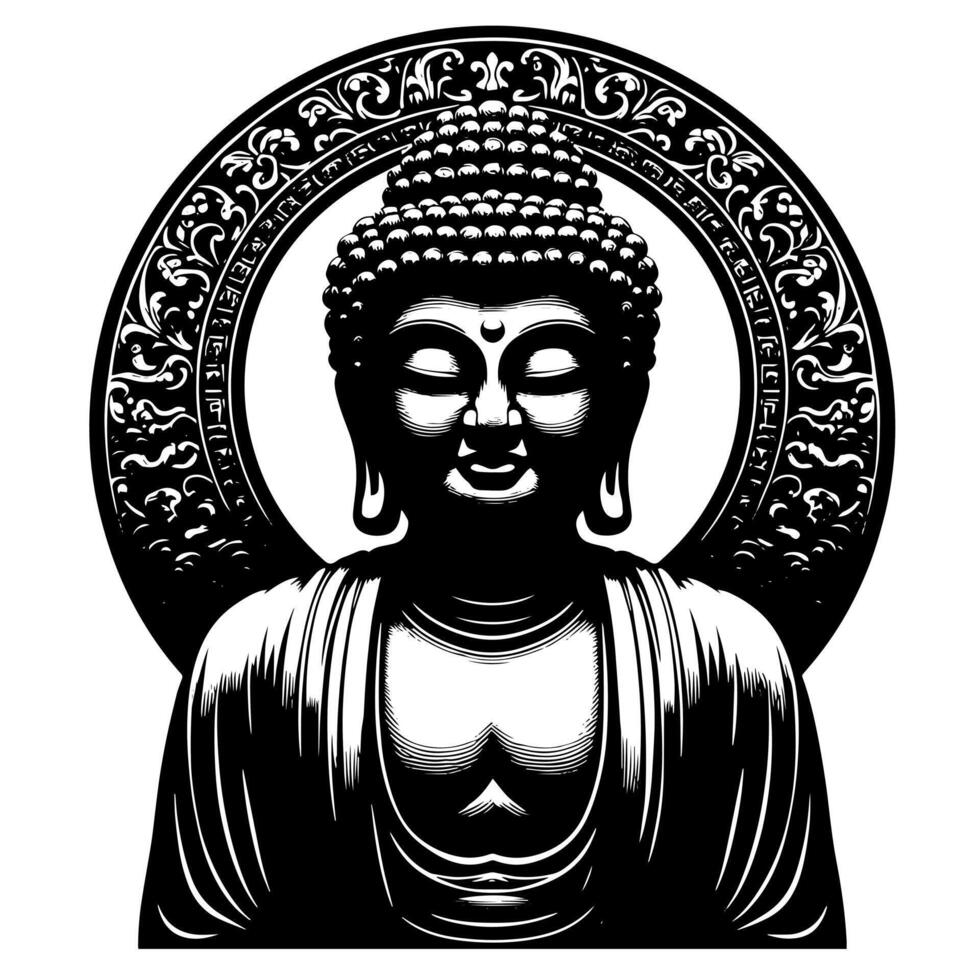 schwarz und Weiß Illustration von ein Buddha Statue Symbol vektor