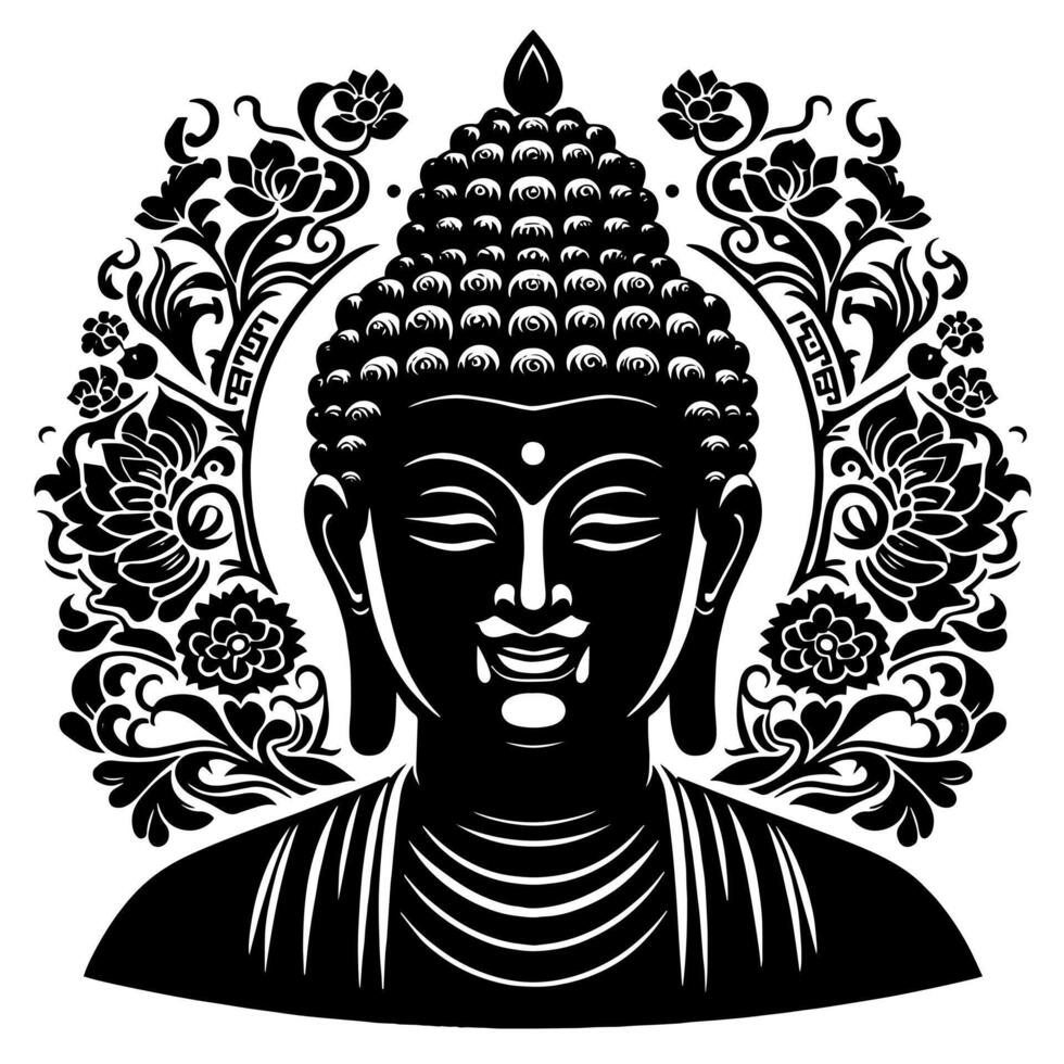 svart och vit illustration av en buddha staty symbol vektor