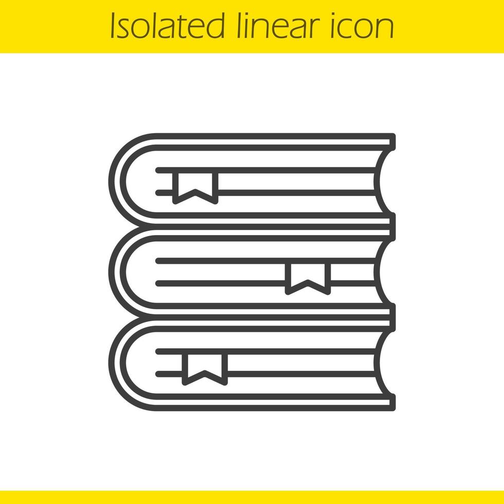 böcker stack linjär ikon. tunn linje illustration. skolböcker med bokmärken. kontur symbol. vektor isolerade konturritning