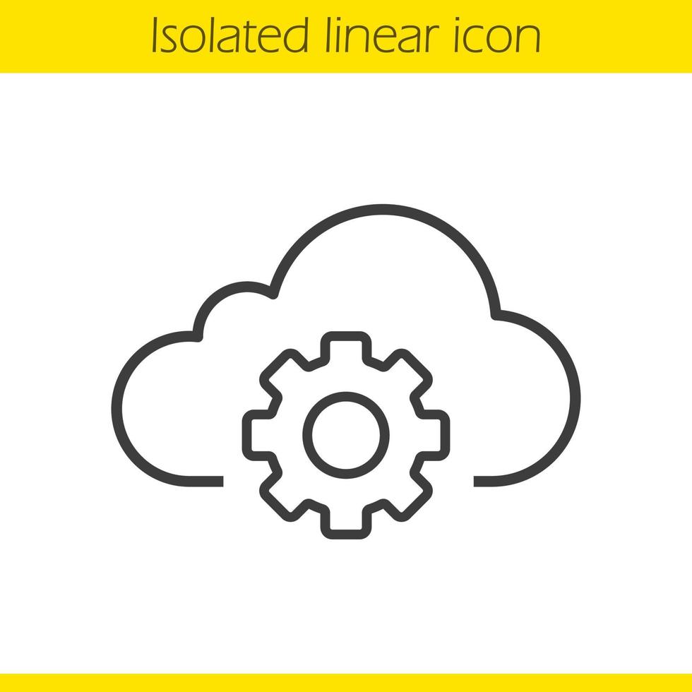 Lineares Symbol für Cloud-Speichereinstellungen. Zahnrad dünne Linie Abbildung. Webspeichereinstellungen. Cloud-Computing-Kontursymbol. Vektor isolierte Umrisszeichnung